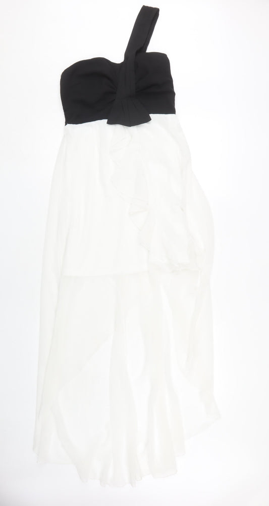 Additional front view of Club L Women's Hi-Low Black & White Dress, size 12