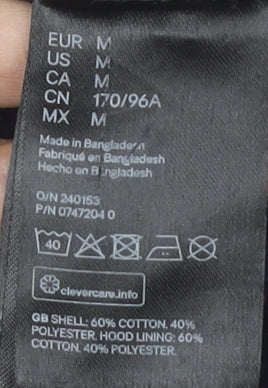 Brand and care label for H&M unisex adults black hoodie m urban text pattern