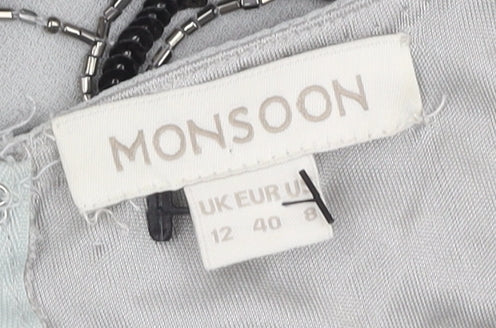 Monsoon Grey Sequin Sheath Dress UK 12 Women's Party