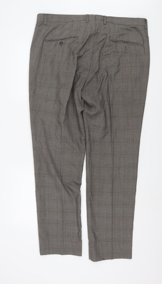 Greenwoods Men's Grey Check Tailored Trousers 40in