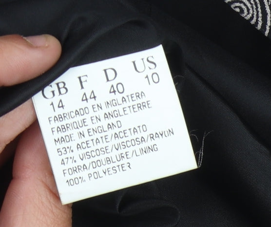 Jacques Vert Women's Black Blazer Size 14 Geometric