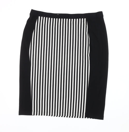Additional front view of Kaleidoscope Women's Black Striped Pencil Skirt, size 20