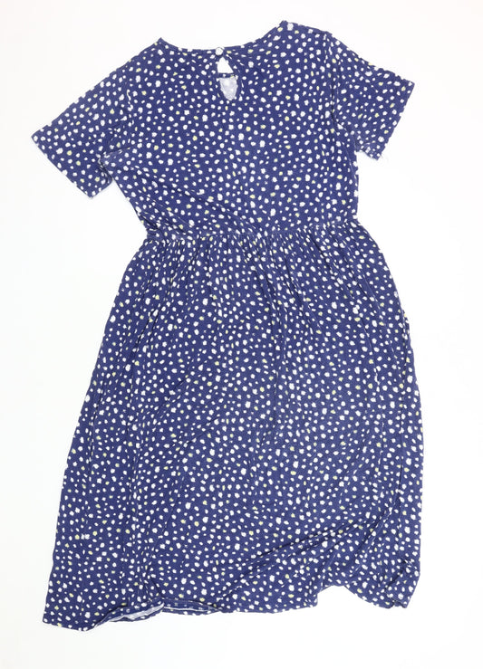 Wednesday's Girl Blue Polka Dot Dress, L, Women's Short Sleeve
