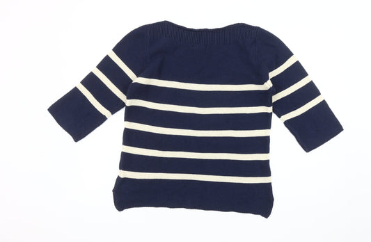 Artigiano Women's Blue Striped 3/4 Sleeve Jumper