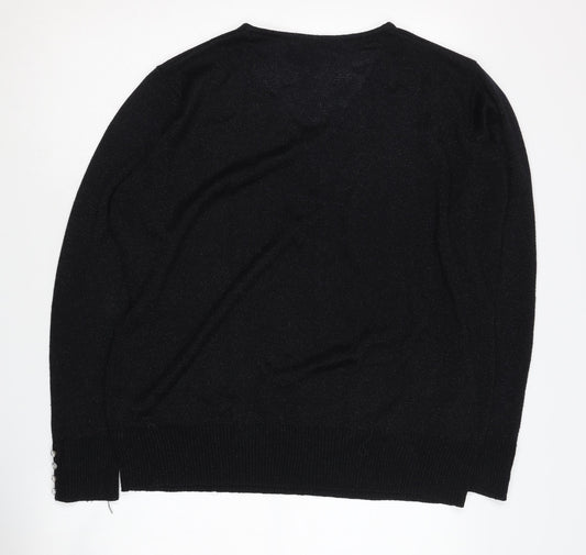 Womens UK Size L EWM Pure Classics Black Henley Jumper