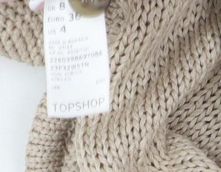Womens UK Size 8 Topshop Beige Cardigan Jumper