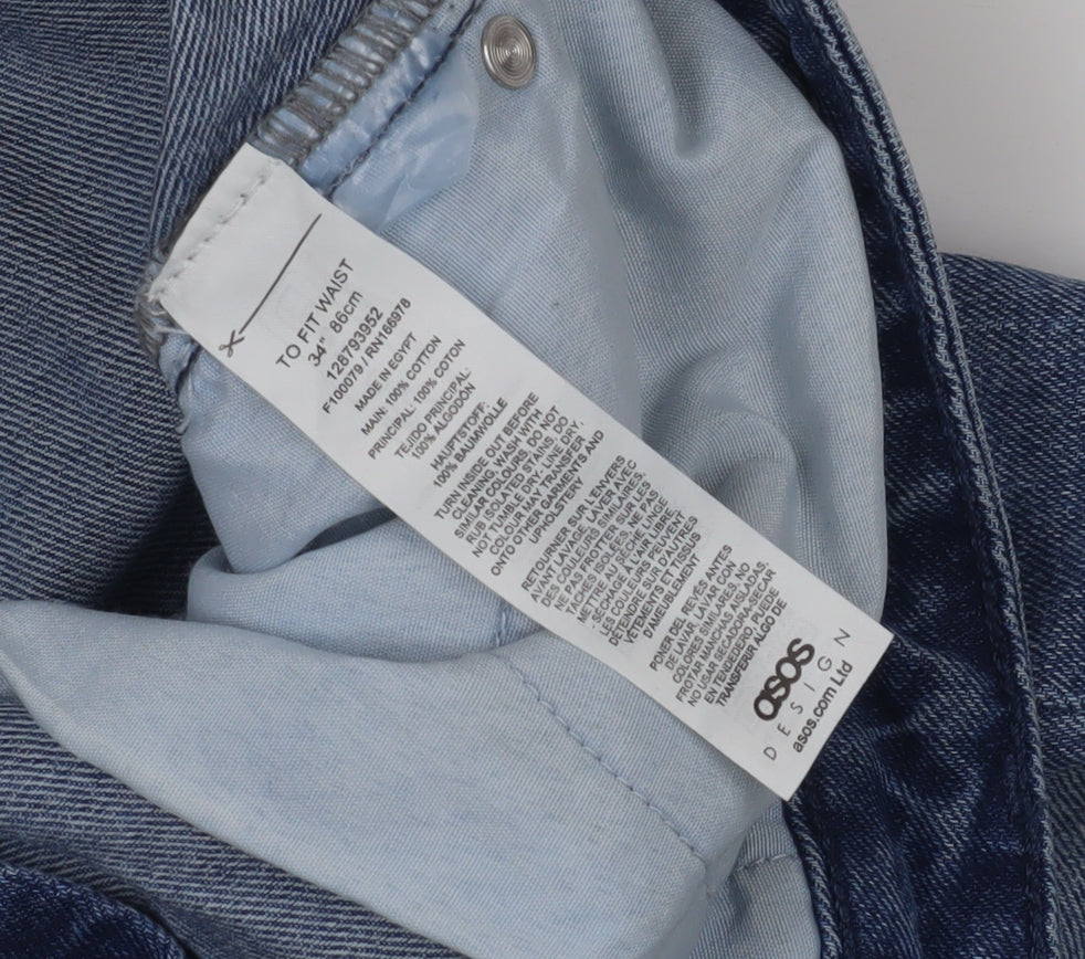 ASOS Design Men's Blue Denim Distressed Shorts Size 34