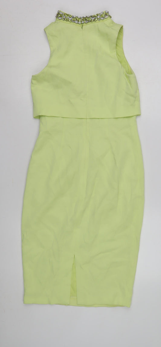 Coast Women's Green Beaded Sheath Dress Size 8