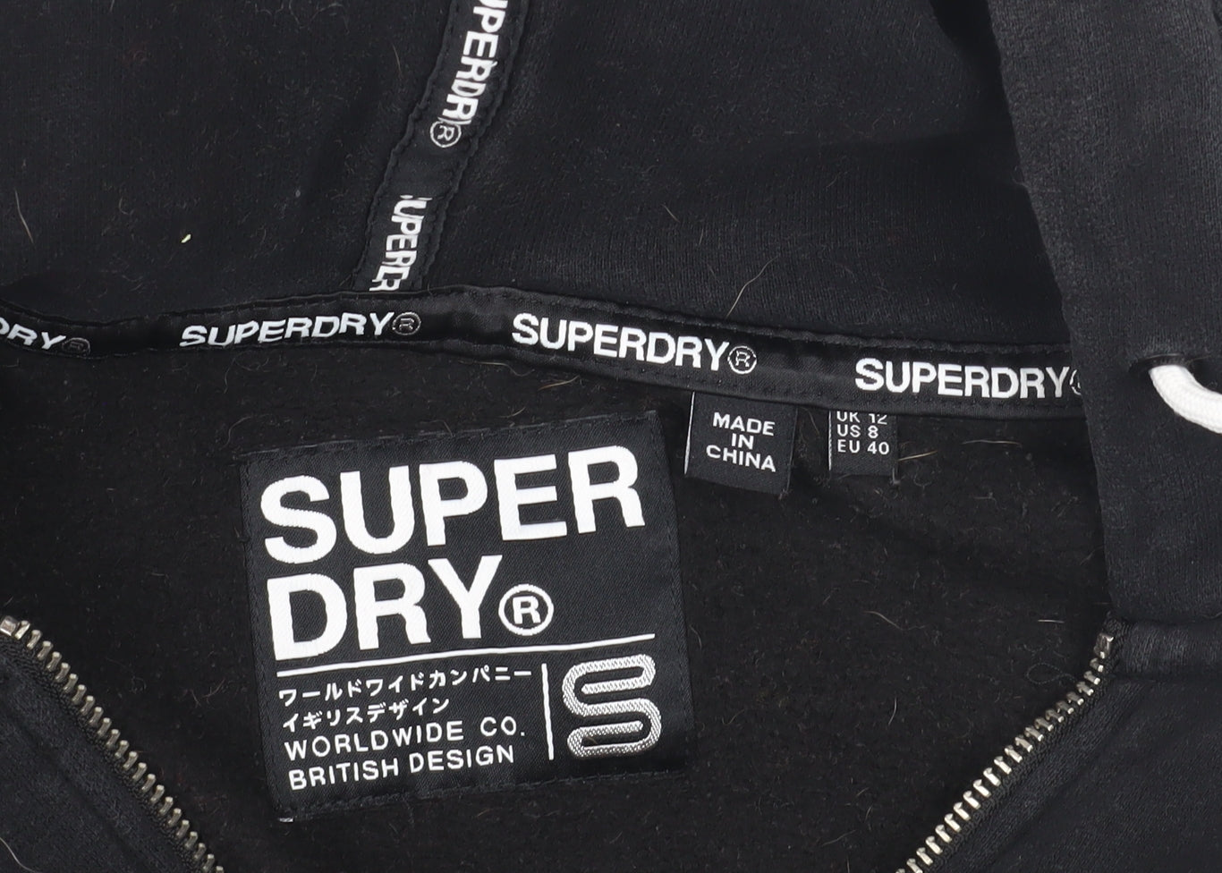 Superdry Women's Black Full Zip Hoodie Size 12
