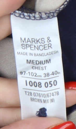 Marks and Spencer Men's Striped Polo, Medium, Blue/Brown