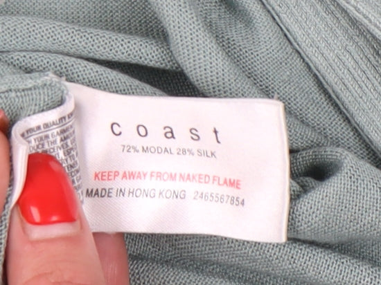 Coast Women's Green Open Front Cardigan Size 12 Modal Silk
