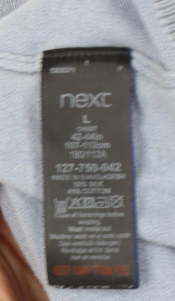 Next Men's Blue Polo Shirt, L, Solid Short Sleeve