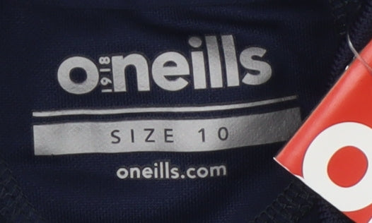 Brand and care label for O'Neill unisex navy polo shirt, size 10, new