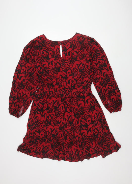 Next Women's Red Animal Print Long Sleeve Dress