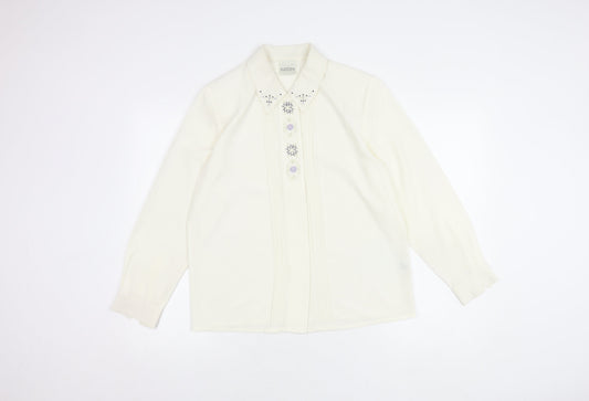 Womens UK Size 10 Eastex White Basic Button-Up