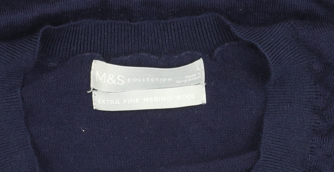 Marks and Spencer Men's Blue Wool Pullover Jumper L
