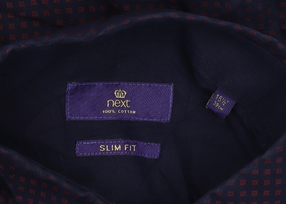 Next Men's Slim Fit Blue Geometric Shirt Size 15.5