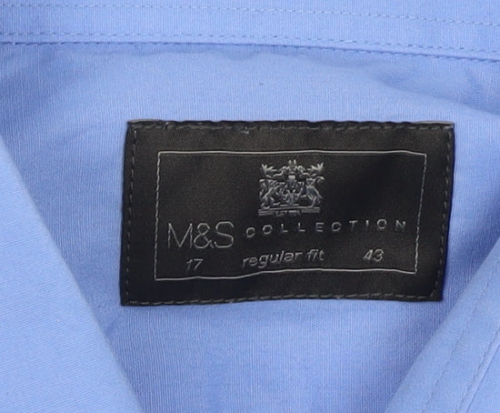 Marks and Spencer Men's Blue Button-Up Long Sleeve Shirt