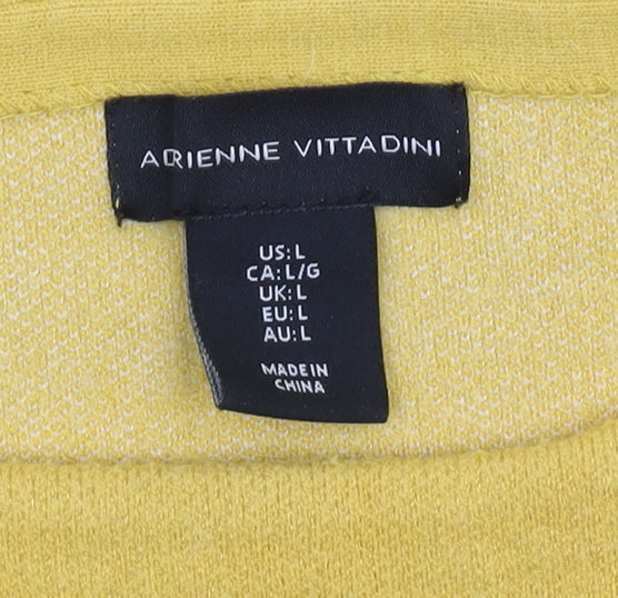 Adrienne Vittadini Yellow Striped Pullover Jumper L Women