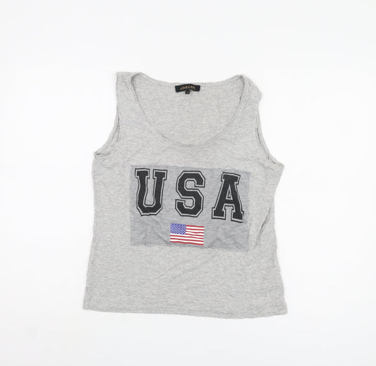 Additional front view of Jaeger Women's Medium Grey Cotton Tank Top, USA Theme