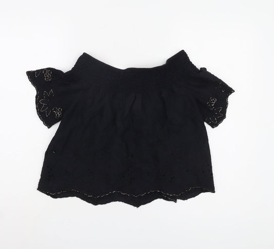 Womens UK Size 8 Topshop Black Cropped Blouse