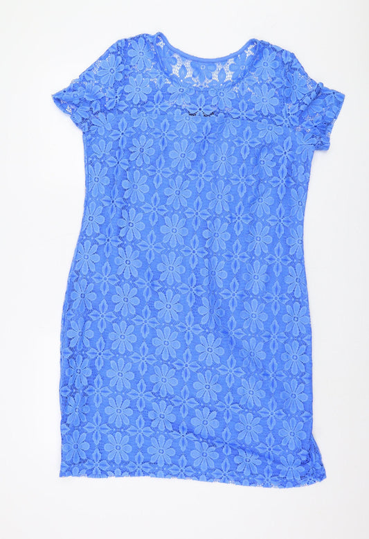 Additional front view of Kaleidoscope Blue Floral Lace Dress, Women, size 16