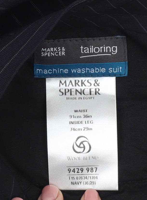 Marks and Spencer Men's Blue Striped Trousers Size 36