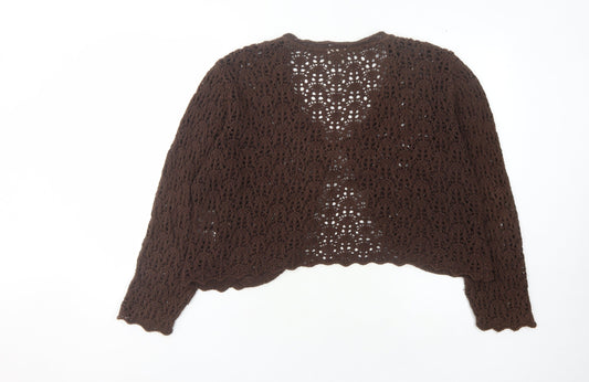 C&A Women's Brown Crochet Cardigan XL V-Neck Casual