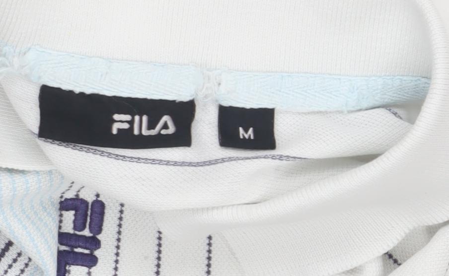 Fila Men's White Striped Polo Shirt Medium