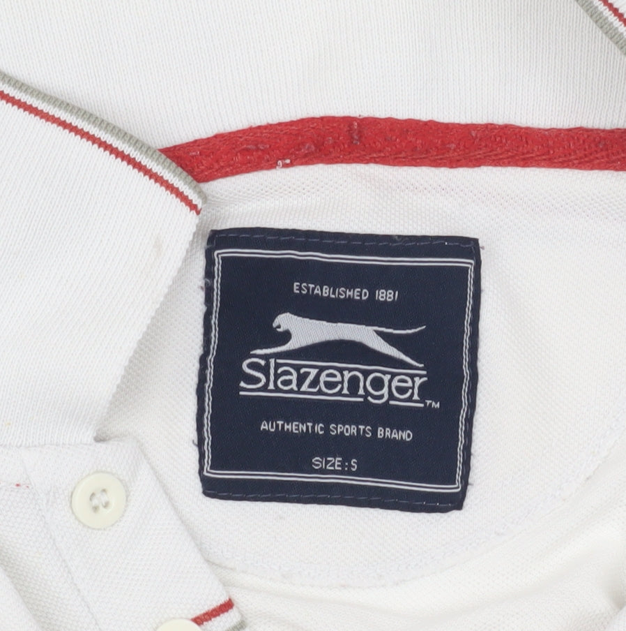 Slazenger Men's White Striped Polo Shirt S