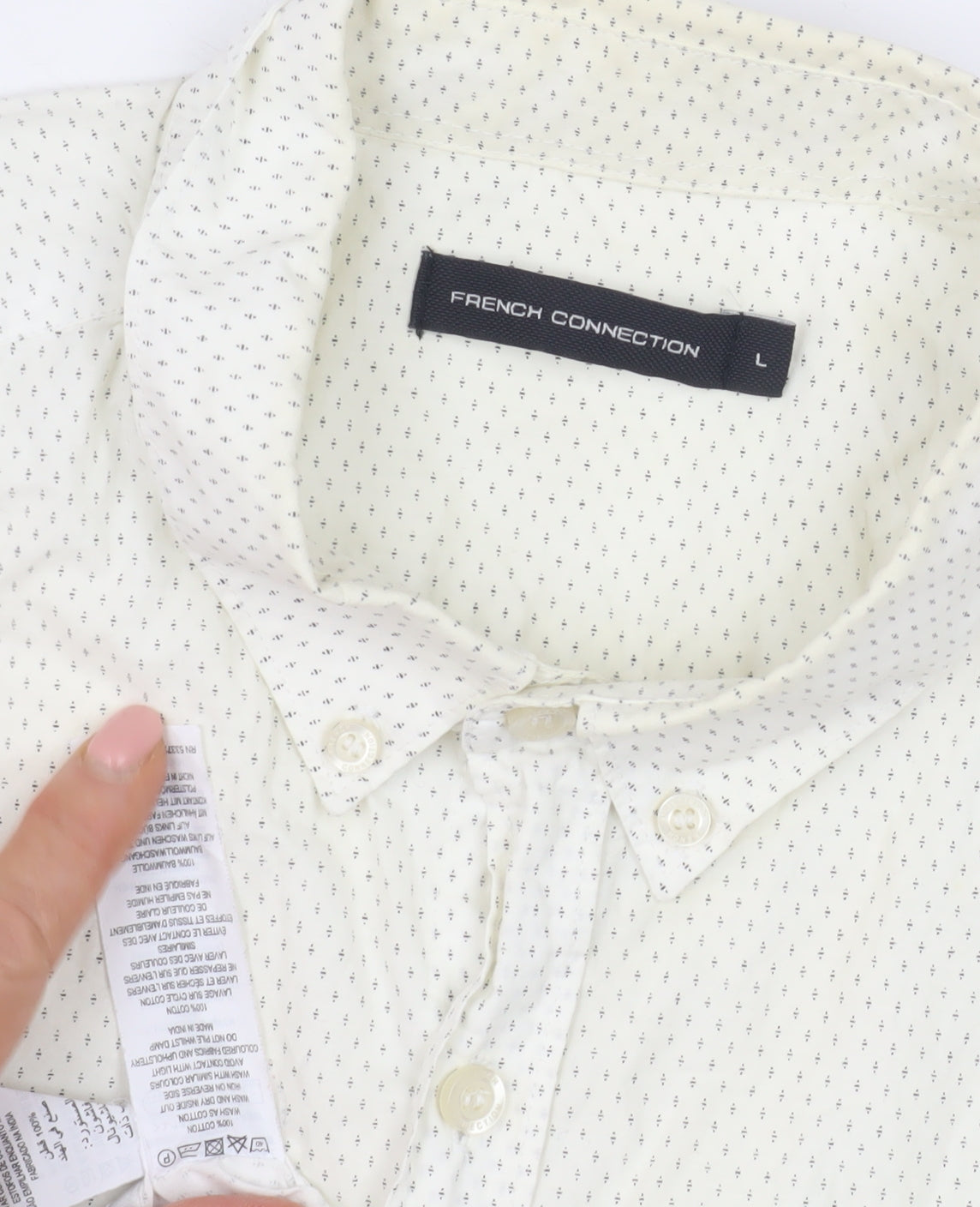 Close-up detail of French Connection Men's Ivory Shirt L, Button-Up