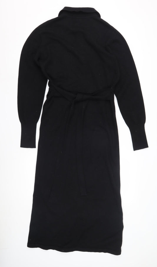 River Island Women's Black Shirt Dress S, Belted Knit