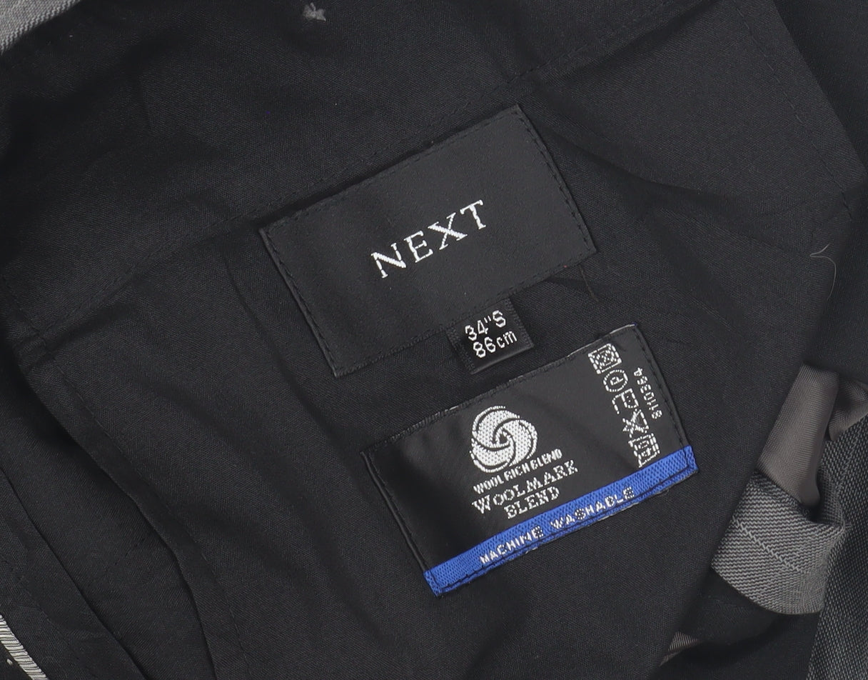 Next Men's Grey Dress Pants 34S Pleated Check Formal