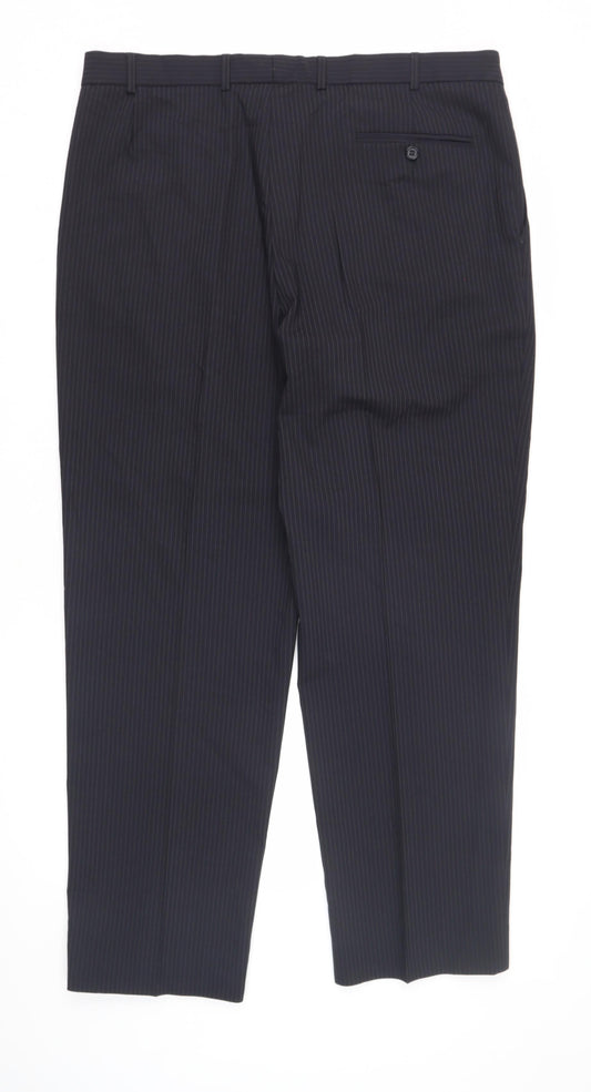 Marks and Spencer Men's Blue Striped Dress Pants
