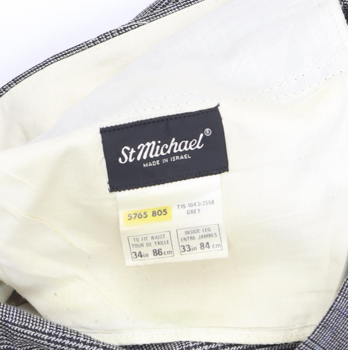 St Michael Men's Grey Check Trousers, Size 34