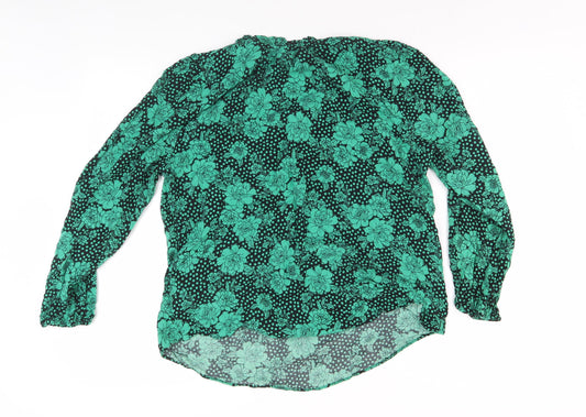 M&Co Women's Green Floral V-Neck Blouse, Size 14