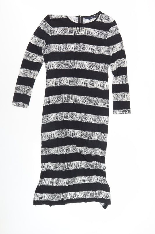 Additional front view of French Connection Black Striped Knit Dress UK 14
