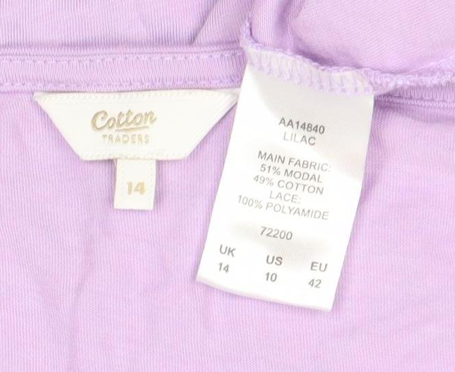 Cotton Traders Women's Purple Lace Short Sleeve Top