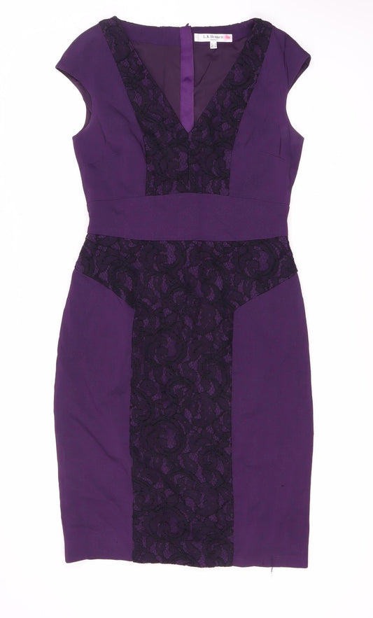Additional front view of L.K. Bennett Women's Purple Sheath Dress, size 8
