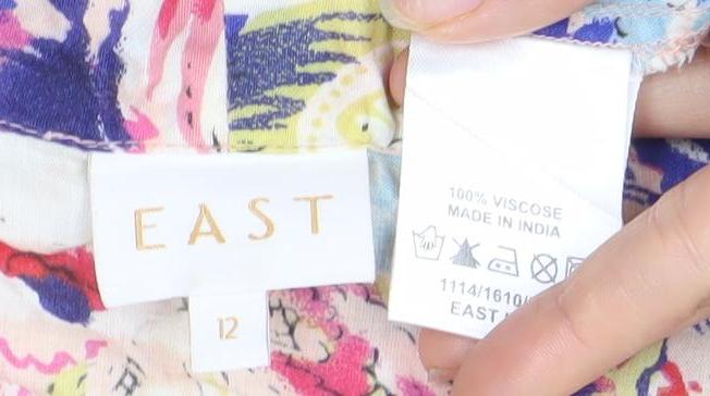 East Women's Multicoloured Floral Blouse, Size 2, Cowl Neck