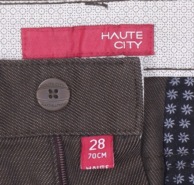 Haute City Men's Brown Herringbone Trousers, 28
