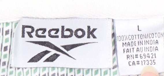 Reebok Men's White Polo Shirt L Short Sleeve Geometric