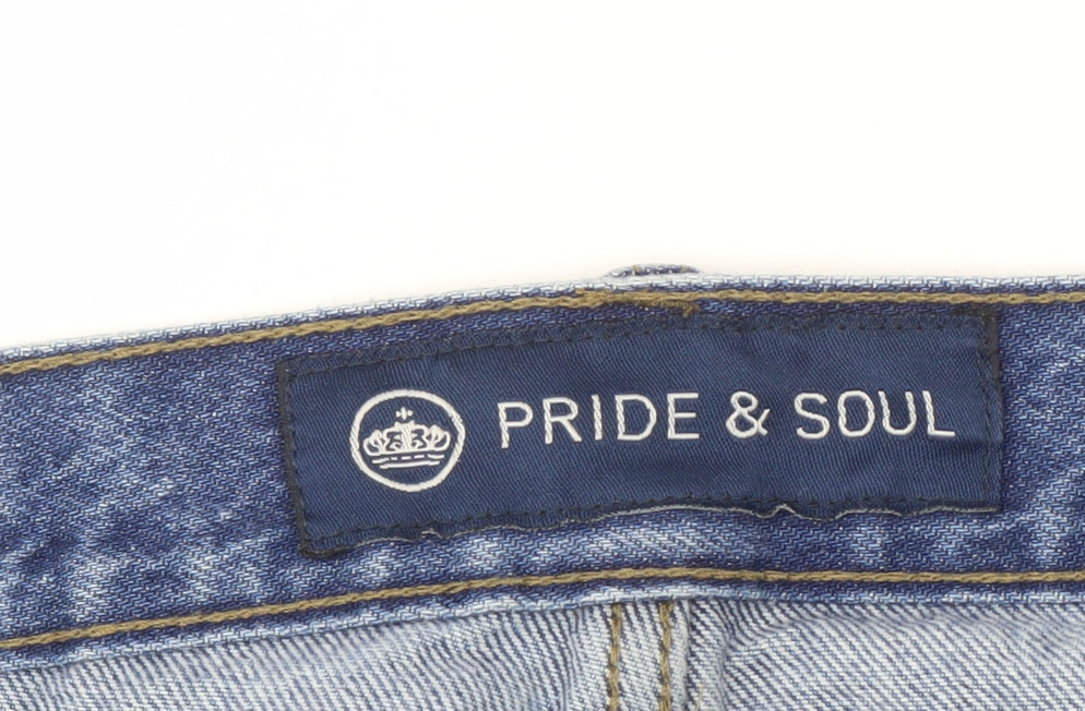 Mens UK Size L Pride & Soul Regular Fit Straight Blue Jeans
