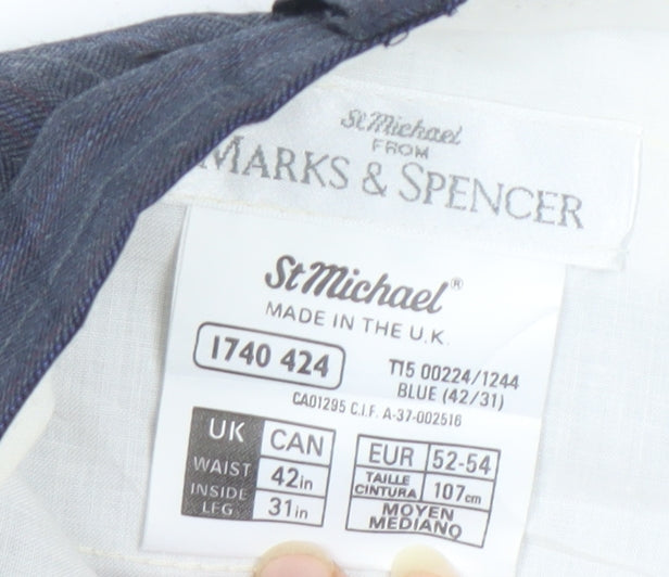 Marks and Spencer Blue Striped Men's Trousers Size 42