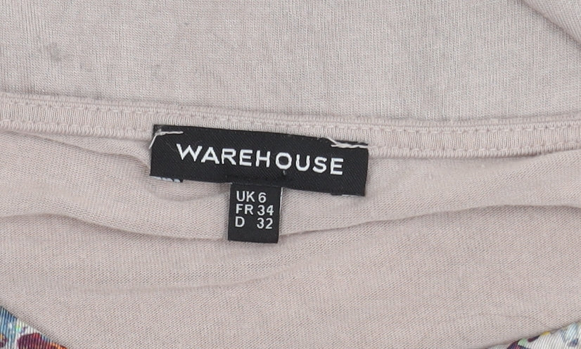 Womens UK Size 6 Warehouse Beige Basic T-Shirt