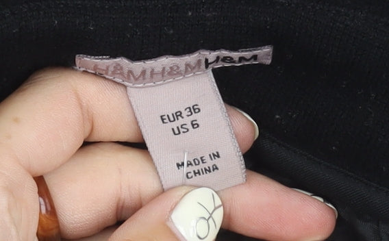 H&M Women’s Black Pencil Skirt, Size 8, Button Detail