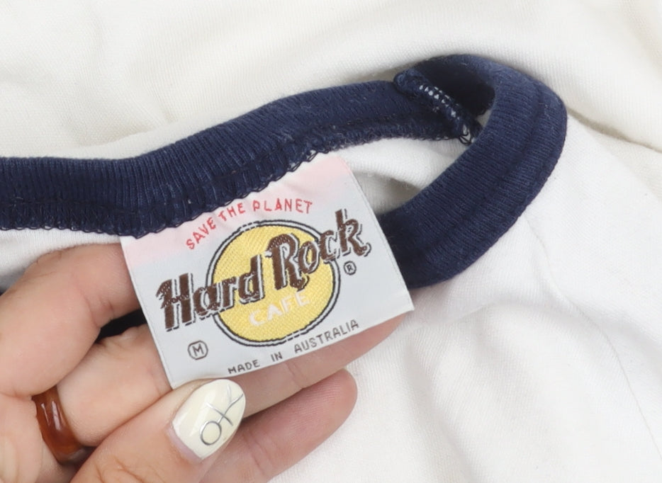 Womens UK Size M Hard Rock Cafe White Ringer T-Shirt