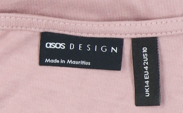 Brand and care label for ASOS Design Women's Pink Empire Waist Tie Dress, size 14