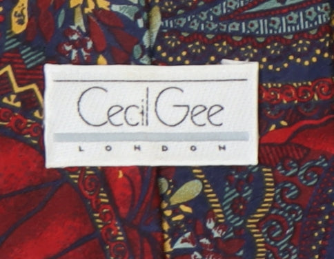 Mens Cecil Gee Red Floral 100% Silk Tie
