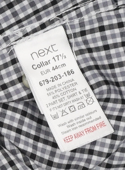Next Men's Black Check Long Sleeve Shirt Size 17.5